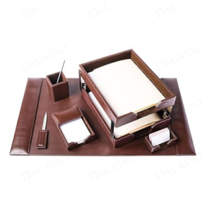 Dark Brown Bonded Leather 8-Piece Desk Accessory Set