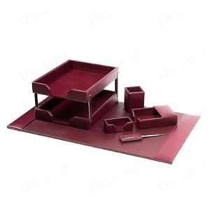 Burgundy Bonded Leather Luxury 8-Piece Desk Accessory Set